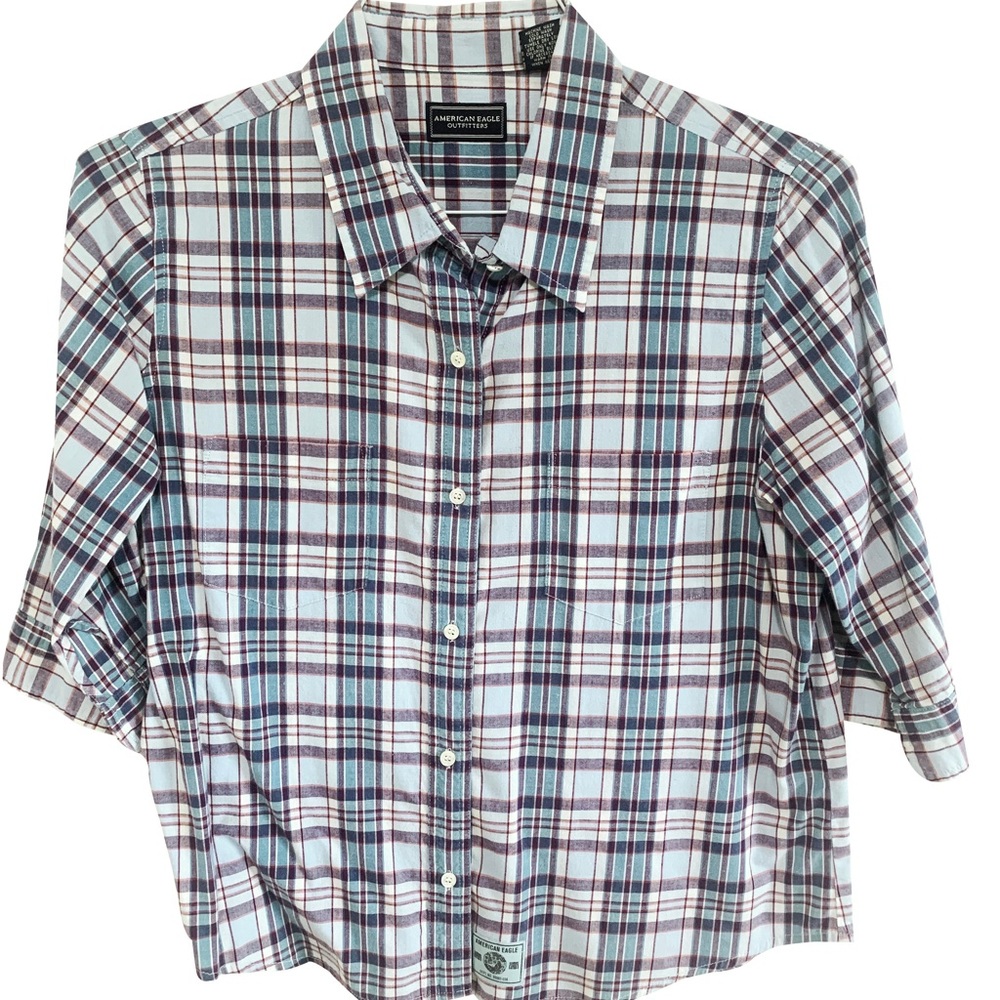 Vintage American Eagle Outfitters plaid elbow length sleeve blouse